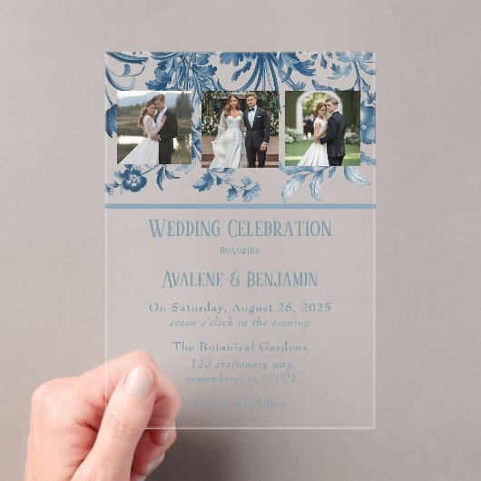  Franse Toile Bloemen Trouwfoto Acryl Uitnodigingen (Insitu (Draagbaar))