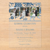  Franse Toile Bloemen Trouwfoto Acryl Uitnodigingen (Voorkant)