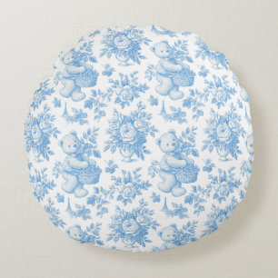 Franse Toile Bloemrijke Beer Baby Shower Rond Kussen