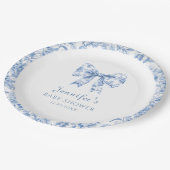 Franse Toile Blue Bow  Baby Boy Shower Papieren Bordje (Gekanteld)