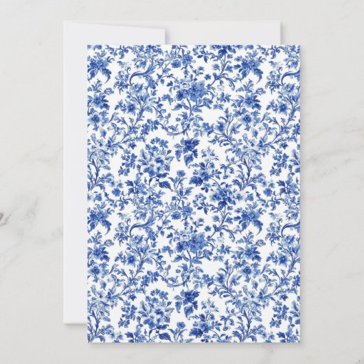 Franse Toile Blue Floral Crest Wedding Kaart (Achterkant)