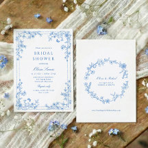Franse Toile Chinoiserie Blauwe Witte Bruiloft