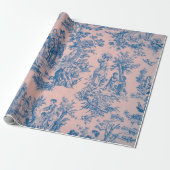 Franse toile de jouy blauw en roze decoupage cadeaupapier (Uitgerold)