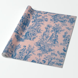 Franse toile de jouy blauw en roze decoupage cadeaupapier