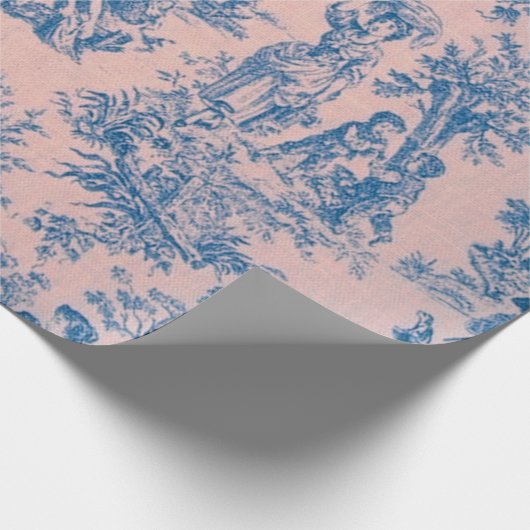 Franse toile de jouy blauw en roze decoupage cadeaupapier (Hoek)