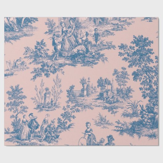 Franse toile de jouy blauw en roze decoupage cadeaupapier (Vlak)