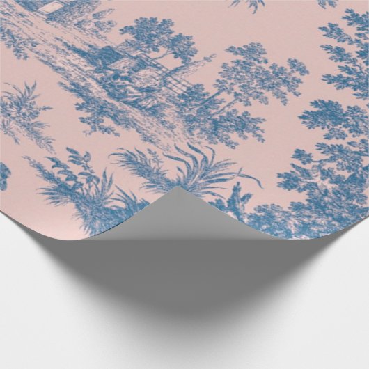 Franse toile de jouy blauw en roze decoupage cadeaupapier (Hoek)
