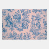 Franse toile de jouy blauw en roze decoupage inpakpapier vel (Voorkant 2)