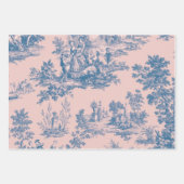 Franse toile de jouy blauw en roze decoupage inpakpapier vel (Voorkant 3)