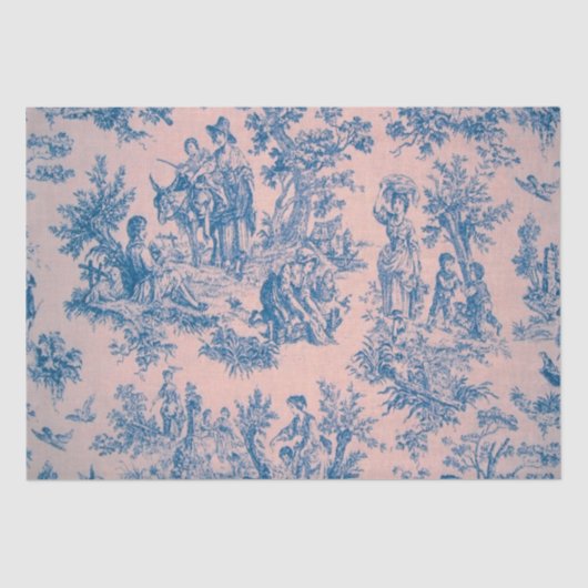 Franse toile de jouy blauw en roze decoupage tissuepapier (Voorkant)