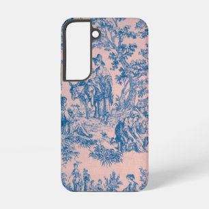 Franse toile de jouy blauw en roze elegant samsung galaxy hoesje