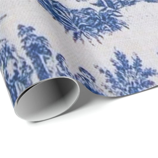 Franse toile de jouy blauw en wit decoupage cadeaupapier (Rol Hoek)