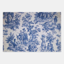 Franse toile de jouy blauw en wit decoupage