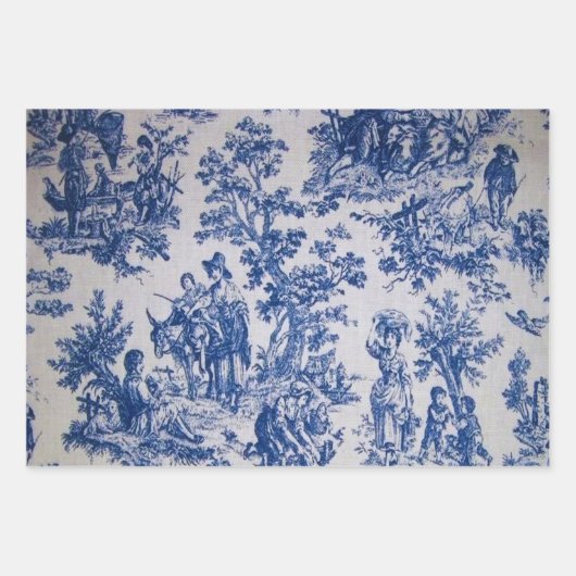 Franse toile de jouy blauw en wit decoupage inpakpapier vel (Voorkant)