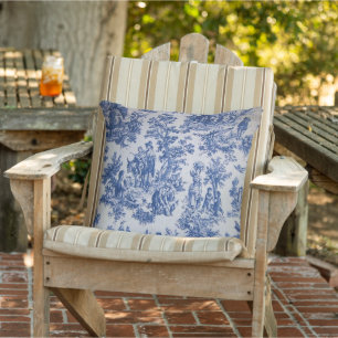 Franse toile de jouy blauw en wit elegante patio buitenkussen