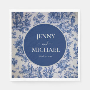 Franse Toile de Jouy Blauw Wit Elegant Huwelijk Servet