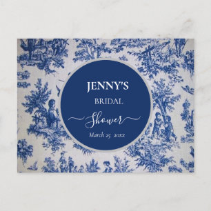 Franse Toile de Jouy Blauw-wit Vrijgezellenfeest Aankondigingskaart