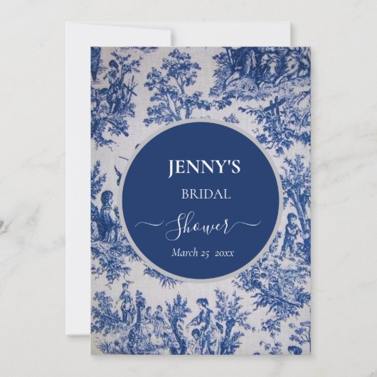 Franse Toile de Jouy Blauw-wit Vrijgezellenfeest Kaart (Voorkant)