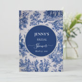Franse Toile de Jouy Blauw-wit Vrijgezellenfeest Kaart (Staand voorkant)