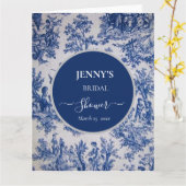Franse Toile de Jouy Blauw-wit Vrijgezellenfeest Kaart (Gele Bloem)