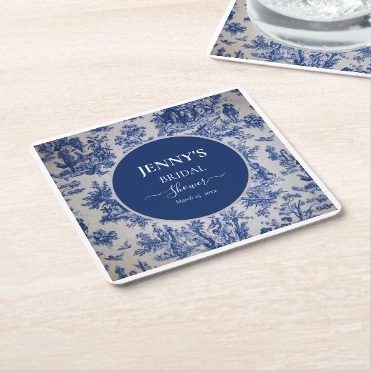 Franse Toile de Jouy Blauw-wit Vrijgezellenfeest Kartonnen Onderzetters (Schuin)