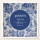 Franse Toile de Jouy Blauw-wit Vrijgezellenfeest Kartonnen Onderzetters (Voorkant)