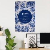 Franse Toile de Jouy Blauw-wit Vrijgezellenfeest Poster (Thuiskantoor)