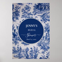 Franse Toile de Jouy Blauw-wit Vrijgezellenfeest Poster