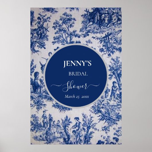 Franse Toile de Jouy Blauw-wit Vrijgezellenfeest Poster (Voorkant)