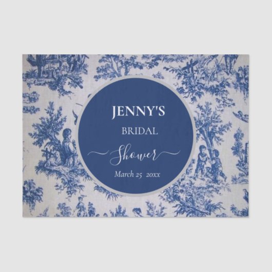 Franse Toile de Jouy Blauw-wit Vrijgezellenfeest Tissuepapier (Voorkant)