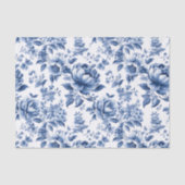Franse Toile de Jouy Blauwe Bloemen Decoupage Tissuepapier (Voorkant)
