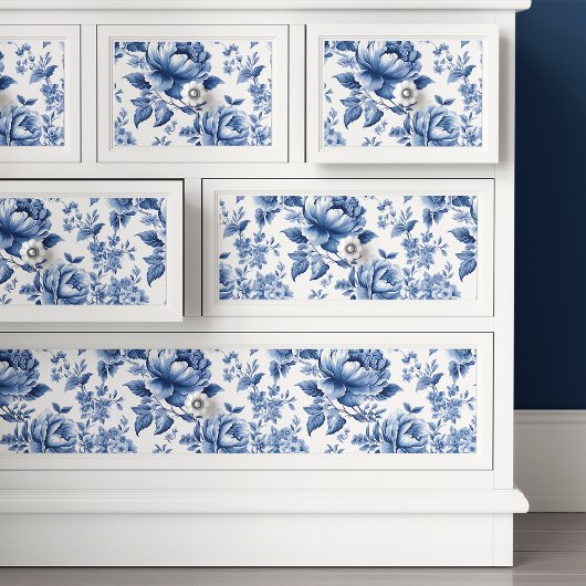 Franse Toile De Jouy Blauwe Bloemendecoupeerpapier Tissuepapier