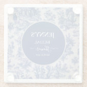 Franse Toile de Jouy Blauwe en Witte Bruiloft Fees Glazen Onderzetter (Achterkant)