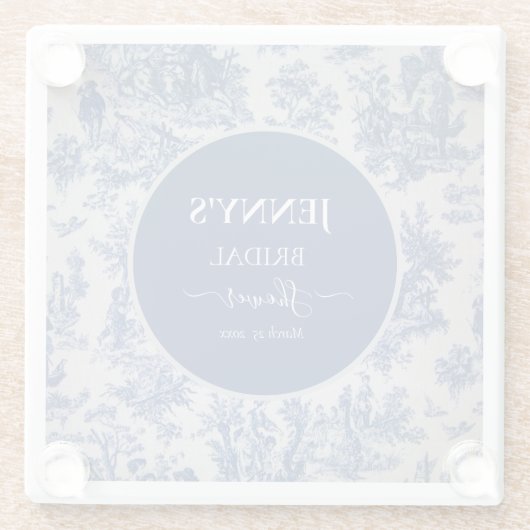 Franse Toile de Jouy Blauwe en Witte Bruiloft Fees Glazen Onderzetter (Achterkant)