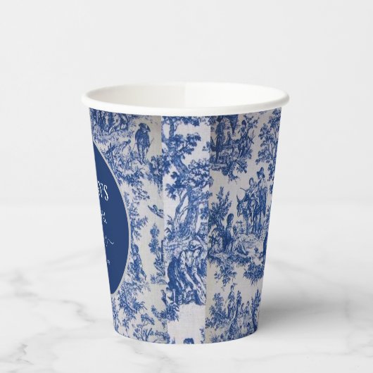 Franse Toile de Jouy Blauwe en Witte Bruiloft Fees Papieren Bekers (Links)