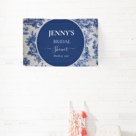 Franse Toile de Jouy Blauwe en Witte Bruiloft Fees Spandoek (Insitu)