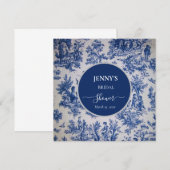 Franse Toile de Jouy Blauwe en Witte Bruiloftsdouc Save The Date (Voorkant / Achterkant)
