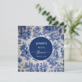 Franse Toile de Jouy Blauwe en Witte Bruiloftsdouc Save The Date (Staand voorkant)