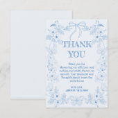 Franse Toile De Jouy Blauwe Flora Bruiloft Bedankkaart (Voorkant / Achterkant)