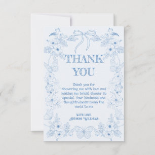 Franse Toile De Jouy Blauwe Flora Bruiloftsfeest Bedankkaart