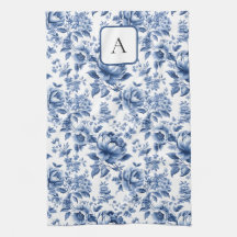  Franse Toile de Jouy Monogram Marine Blauw