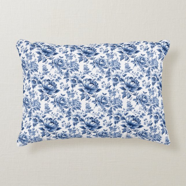  Franse Toile de Jouy Navy Blauw Accent Kussen (Voorkant)