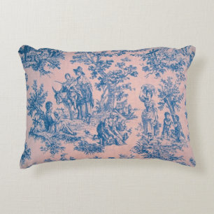 Franse toile de jouy roze en blauw elegant accent kussen