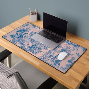 Franse toile de jouy roze en blauw elegant bureaumat