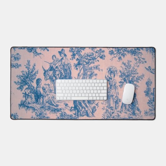 Franse toile de jouy roze en blauw elegant bureaumat (Keyboard & Muis)