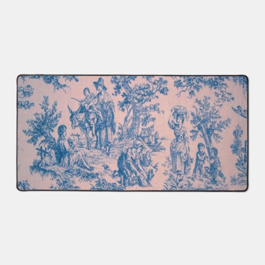 Franse toile de jouy roze en blauw elegant bureaumat (Voorkant)