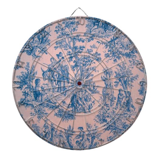 Franse toile de jouy roze en blauw elegant dartbord (Voorkant)