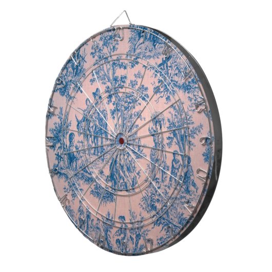 Franse toile de jouy roze en blauw elegant dartbord (Voorkant Rechts)