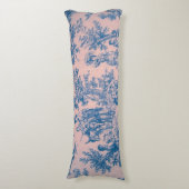 Franse toile de jouy roze en blauw elegant lichaamskussen (Voorkant Verticaal)