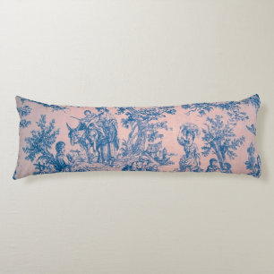Franse toile de jouy roze en blauw elegant lichaamskussen